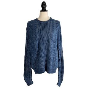 Polo Ralph Lauren Sweater Blue Chunky Cable Knit Oversized, Size L